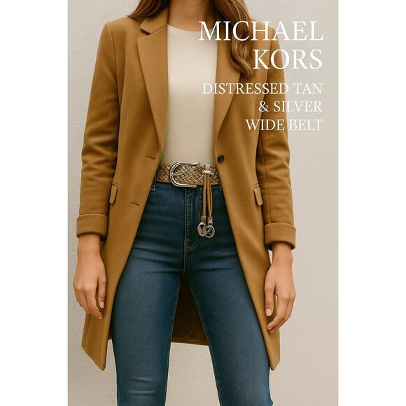 Michael Kors Distressed Braided Leather Belt Wide Western Boho Silver Charm L main image 7